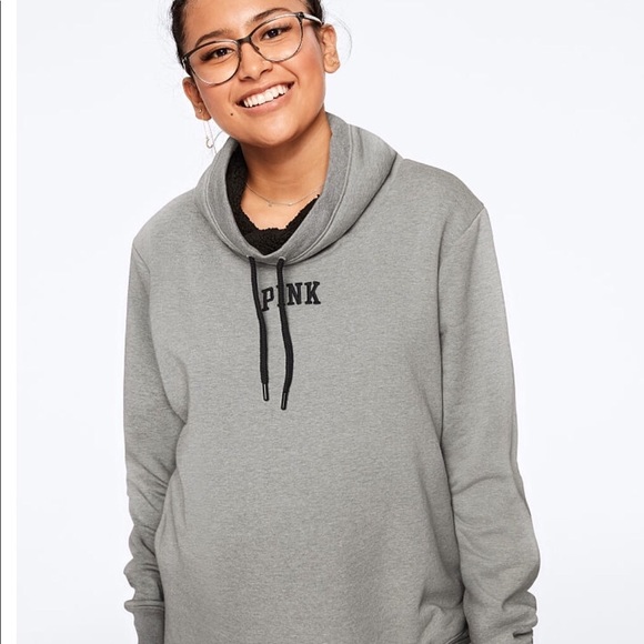 PINK Victoria's Secret Sweaters - NEW VS PINK SHERPA COWL NECK PULLOVER SWEATER L